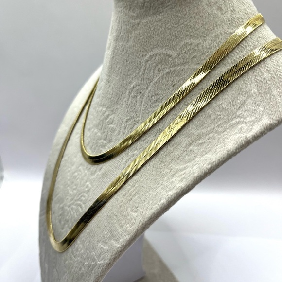 Herringbone Set 2 Necklaces Gold Tone 12” and 20” Necklaces Bold and Bold - Picture 3 of 11